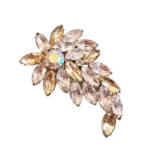 Vintage 50s Large Pink AB Rhinestone Navette Brooch